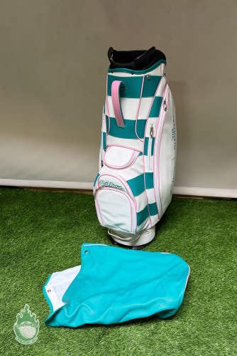 Used Malbon "The Glenlivet" 4-Way Golf Cart/Carry Bag Pink/White/Teal