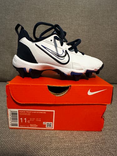 11K (Little Kids) Youth Nike Force Trout 9 Keystone Low Top Molded Cleats (New) White Midnight Blue
