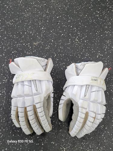 Used STX SURGEON RZR 2 Lacrosse Gloves Mens White 13" 11849-S000042549