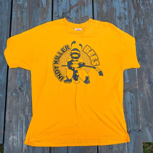 Vintage 90s Indy Killer Bees Hockey Graphic T-Shirt Yellow Hanes Beefy-T