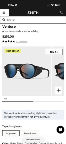 Smith Venture Sunglasses Matte Black ChromaPop Glacier Photochromic Copper Blue Mirror