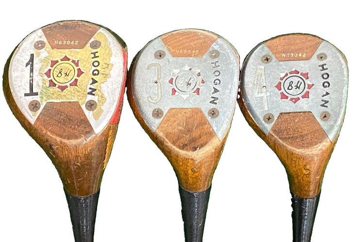 Ben Hogan BH Persimmon Speed Slot Wood Set Driver,3w,4w RH Apex 4 Stiff Steel