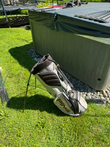 PING Hoofer Stand Golf Bag Gray Black 5-Way Lightweight Dual Strap Excellent Condition