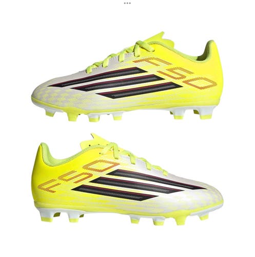 Kids 2Y (Big Kids / Youth) Adidas F50 Club Firm Ground Molded White Yellow  Cleats (New)