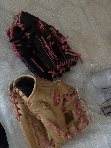 TWO Rawlings Gloves. Select Series Black and Pink/GG ELITE Tan and Pink. 11.5 Inch. RH THROW