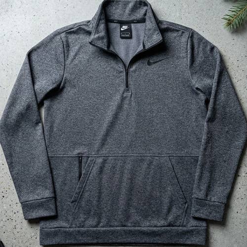 Nike Dri-FIT 1/4 Zip Fleece Pullover Men's Large Grey Heather Zip Pockets