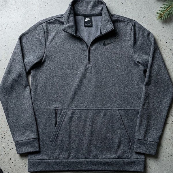 Nike Dri-FIT 1/4 Zip Fleece Pullover Men's Large Grey Heather Zip Pockets