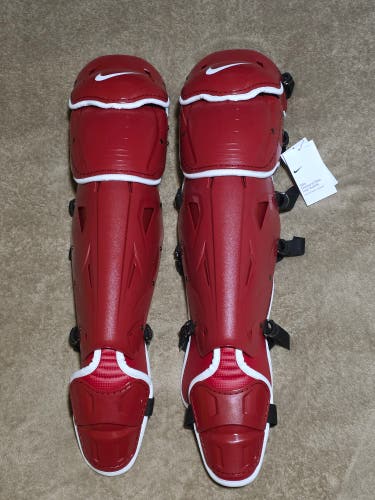 BNWT Mens Nike Diamond Elite Baseball Catchers Leg Guards Sz 16" Red FB3312-652