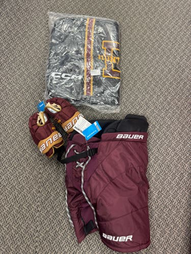 3-Pack Ccm Bag, Bauer Vapor Team Glove and Bauer custom pants