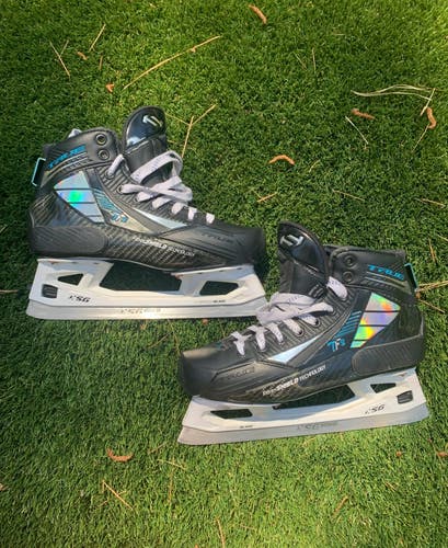 True TF9 Goalie Skates Senior 7-7.5 with CCM XSG Holders, Steel, & Upgrades *Read Full Description*