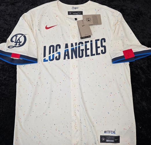 LOS ANGELES DODGERS City Connect 100% Real Baseball JERSEY Ivory NWT