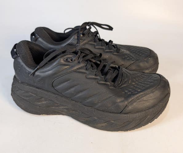 Hoka One One Bondi SR Wide Womens Size: 10.5 D Black Leather Lace-Up Shoes
