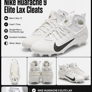 Nike Huarache 9 Elite Lax Cleats – White/Black – Men’s Size 12
