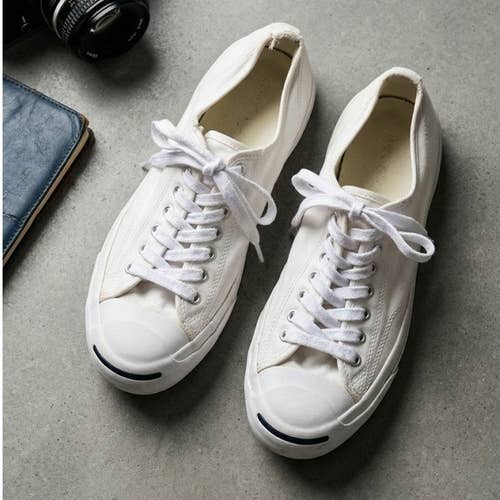 Converse Jack Purcell Low Top White Canvas Sneakers Mens 9.5 Womens 11 Smile Toe