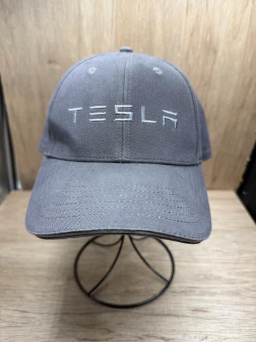 Tesla Gray Unisex Strapback Baseball Hat 100% Cotton W Leather Strap Adjustable