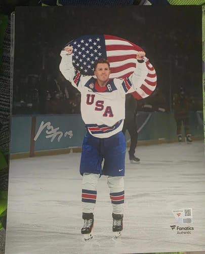 MATTHEW TKACHUK Devils USA Hockey Gold Medal Autographed 8x10 Photo Fanatics COA