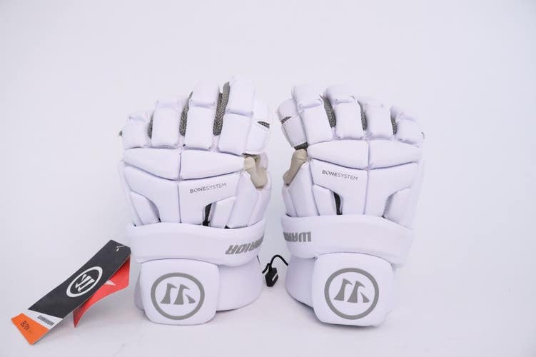 Warrior Burn Lacrosse Gloves Large White Gray Orange Padded Adjustable New Read