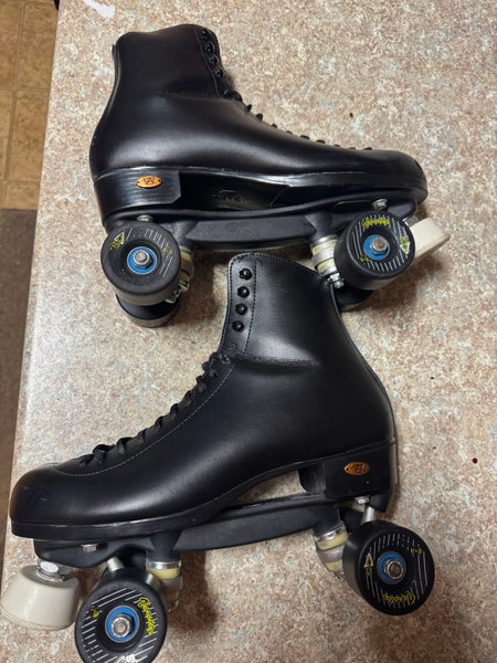 Riedell Roller Skates Size 10 Black Indoor Quad Blades Vintage Roller Rink rare rollerblades