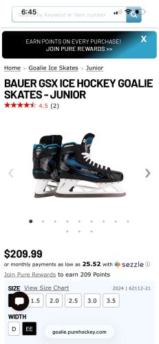 2024 Bauer GSX Hockey Goalie Skates Wide Width Size 1 (Used)
