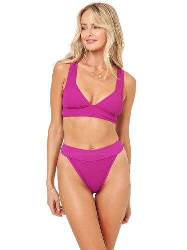L*Space Hailey Bikini Top Women's Large Berry Stretch Ribbed Swimwear GBO2964