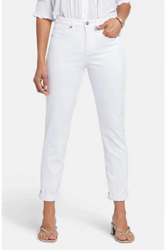 NYDJ Margot Girlfriend Jeans Women's Petite 8 Optic White Denim Stretch GBO2958