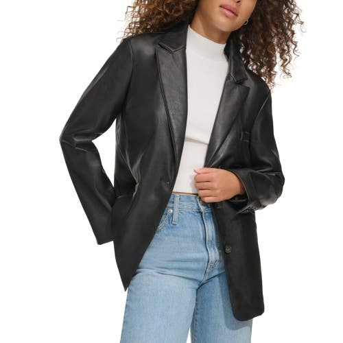 Levi's Blazer Jacket Women's Medium Black Faux Leather Single Breasted GBO3043