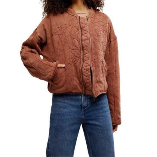 Free People Rose Bomber Jacket Womens Small Cinnamon Stick Full Zip GBO3211