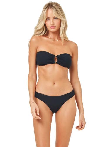 L*Space Rocky Bikini Bottom Women's Large Black Stretch Ribbed Swimwear GBO3007