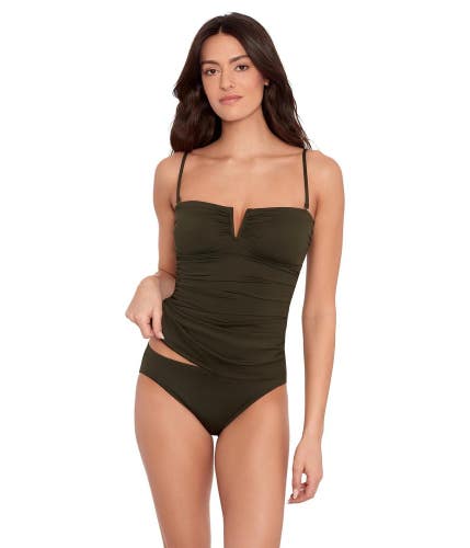 Lauren Ralph Lauren Beach Club Solids Bandini Top Womens 8 Green Shirred GBO3008