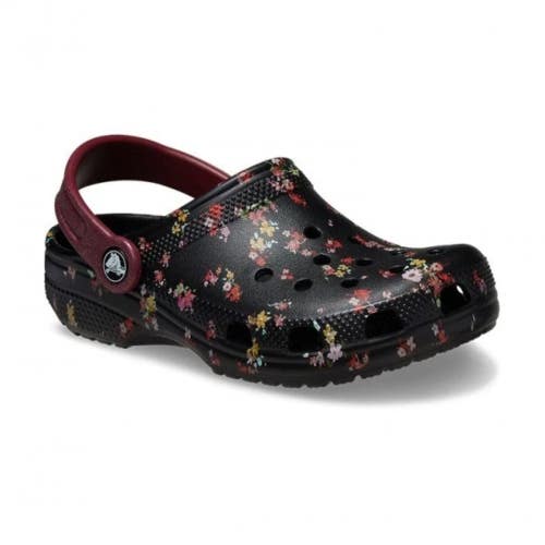 Crocs Classic 210354-0C4 Clogs Kids US 4 Black Ditsy Floral Casual Shoes GBO2973