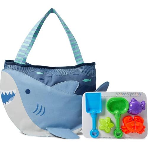 Stephen Joseph Blue Shark Baby Tote & Toys Travel Friendly Beach Set GBO3300