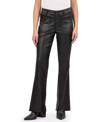 KUT from the Kloth Stella Jeans Womens 10 Black Denim Raw Hem Flare Leg GBO3361