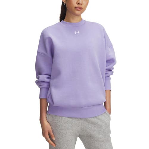Under Armour Rival Fleece Oversized Crew Sweatshirt Womens Small Purple GBO3157