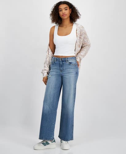 Celebrity Pink Jeans Women's 15 Blue Denim Whiskering High Rise Wide Leg PALL125