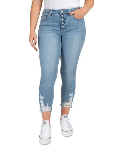 Indigo Rein Jeans Women's 3 Blue Denim Distressed Mid Rise Button Fly PALL61