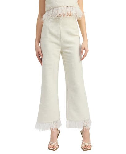 En Saison Arden Pants Womens Small Ivory Feather-Trim High Rise Flare Leg PALL53