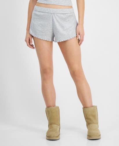 Just Polly Pointelle Shorts Women's XL Heather Gray Stretch Lettuce Edge PALL74