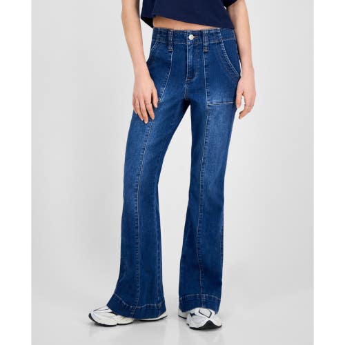 Madden Girl Jeans Women's 3 Blue Denim High-Rise Front Seam Flare Leg PALL114
