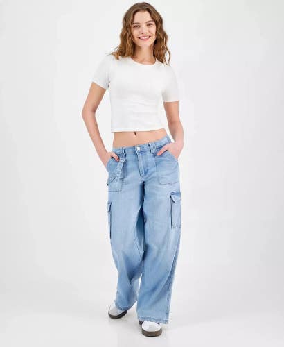 Celebrity Pink Cargo Jeans Women's 9x29 Blue Denim Mid-Rise Wide Leg PALL111