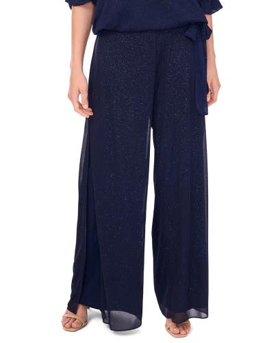 Msk Palazzo Pants Women's XL Navy Sparkle Mesh Wide Leg Cocktail Party PALL156