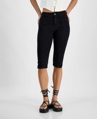 Dollhouse Capri Jeans Women's 5 Pure Black Side Slit High Rise Cropped PALL49