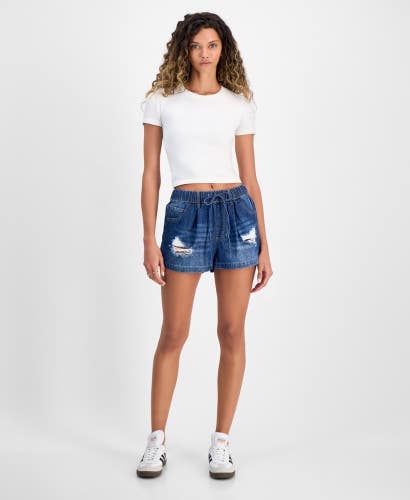 Indigo Rein Denim Shorts Women's 11 Blue Cotton Distressed Drawstring PALL59