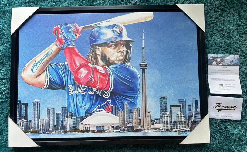 VLADIMIR GUERRERO JR SIGNED AUTHENTIC FRAMED CITY SKYLINE -H #34 OF 127