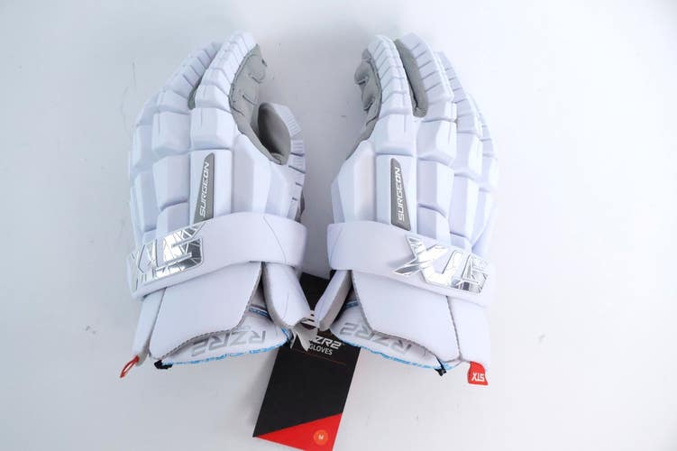 STX Surgeon RZR 2 Lacrosse Gloves Men's Size Medium White NWT