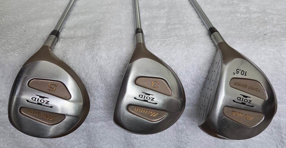 Mizuno T-Zoid Power Driver, 3 Wood & 5 Wood (3 clubs) RH; Steel Shafts