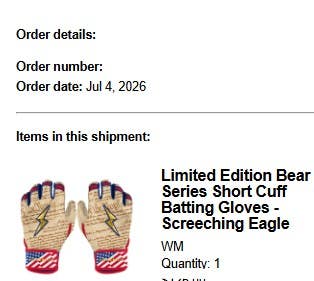 Bruce Bolt Limited Edition Screeching Eagle Batting Gloves