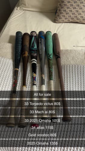torpedo 80$ , Mach ai 80$, 2019 Omaha 115$, 2024 atlas 115$, gold voodoo 85$,2025 Omaha 115$