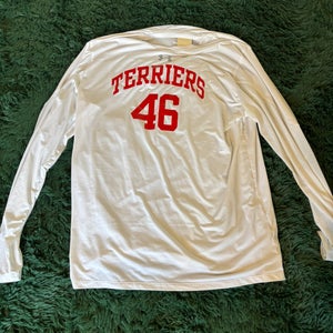 White Large Men's Under Armour Boston University Lacrosse Team Issued Long Sleeve
