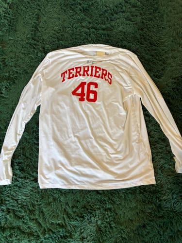 White Large Men's Under Armour Boston University Lacrosse Team Issued Long Sleeve