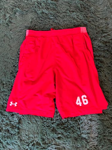Red Large Men's Under Armour Boston University Lacrosse Team Issued Shorts